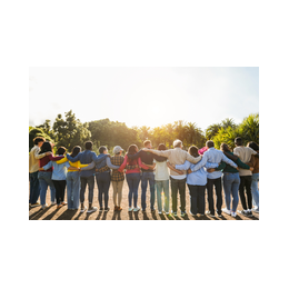 Mitarbeitende und Betreuer:in bilden einen Menschenkreis